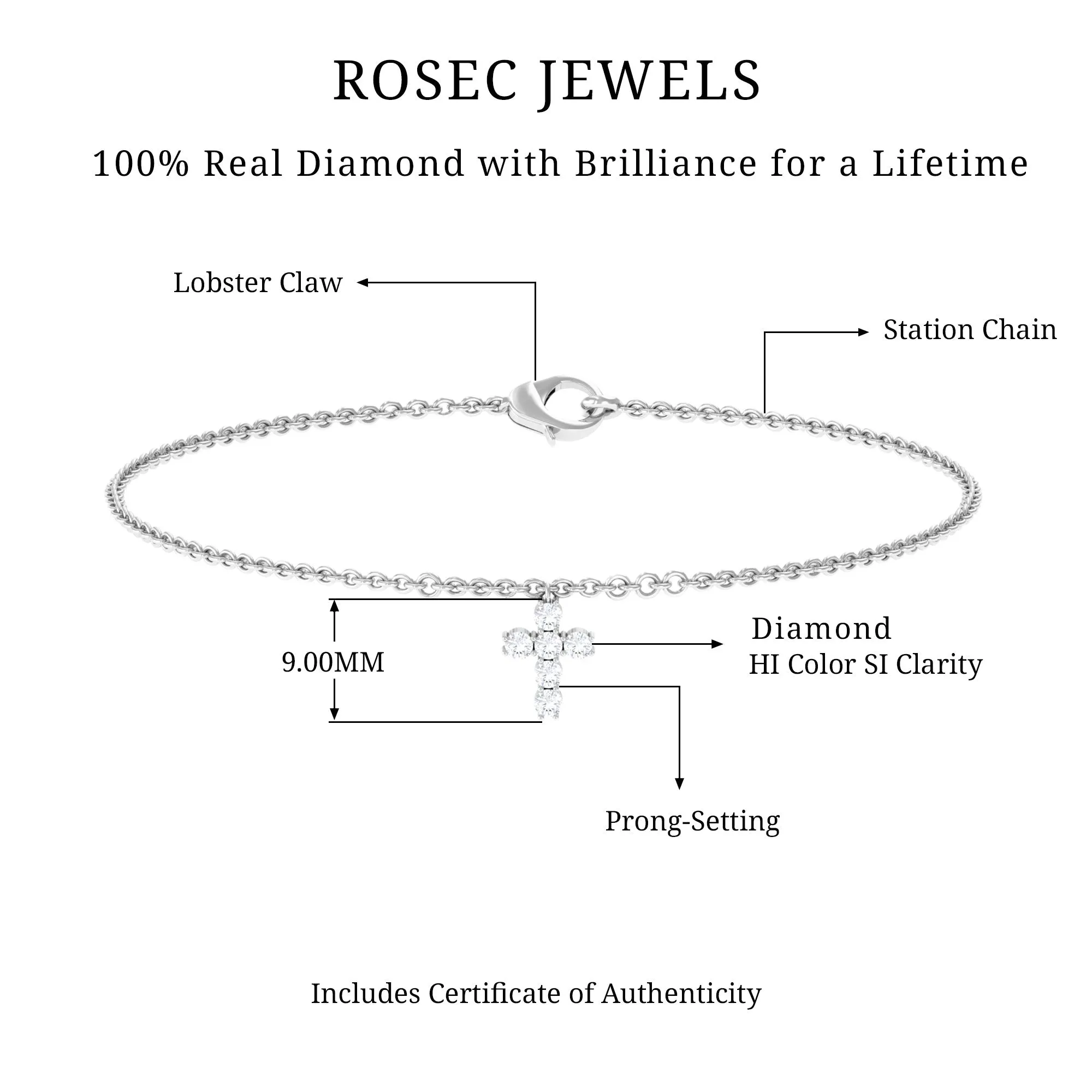 0.25 CT Certified Diamond Chain Bracelet with Cross Charm