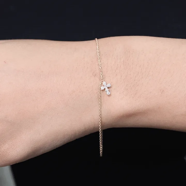 0.25 CT Certified Diamond Chain Bracelet with Cross Charm