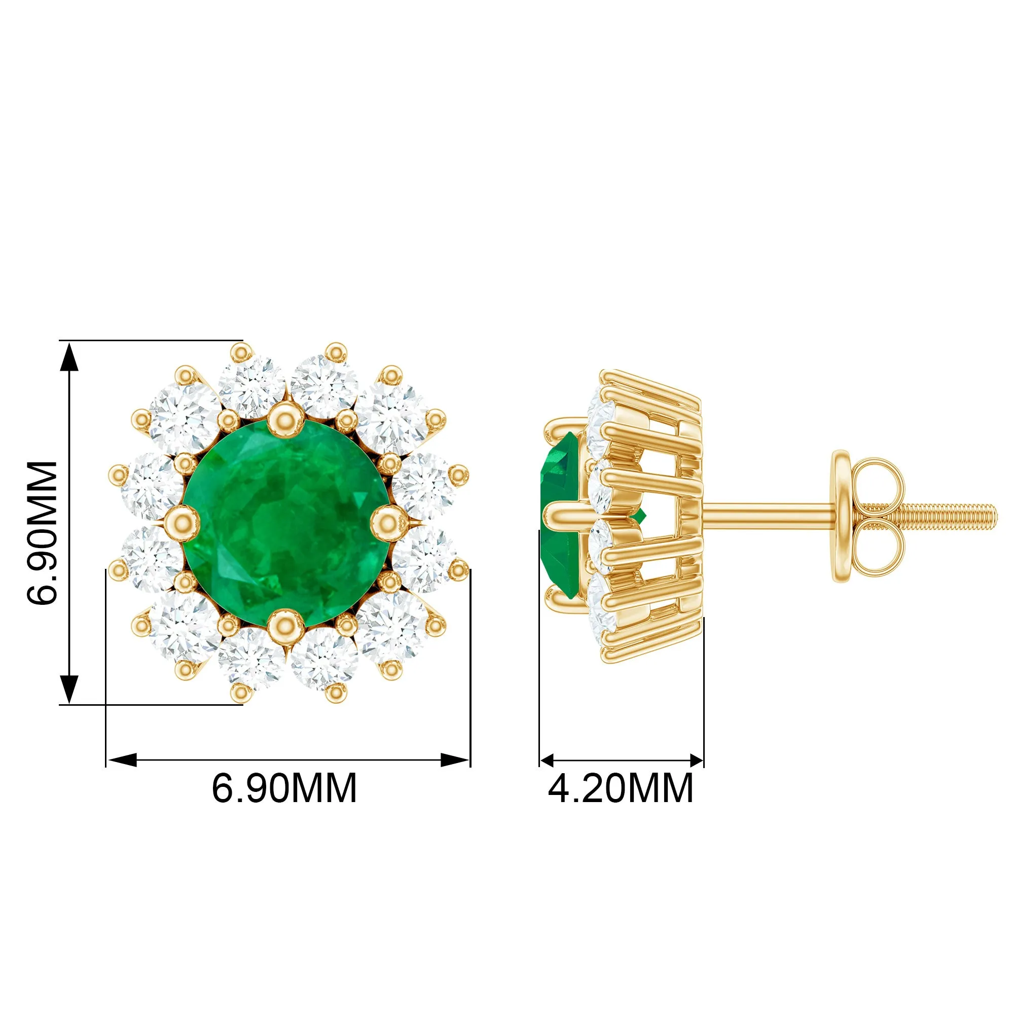 1 CT Emerald and Diamond Halo Stud Earrings