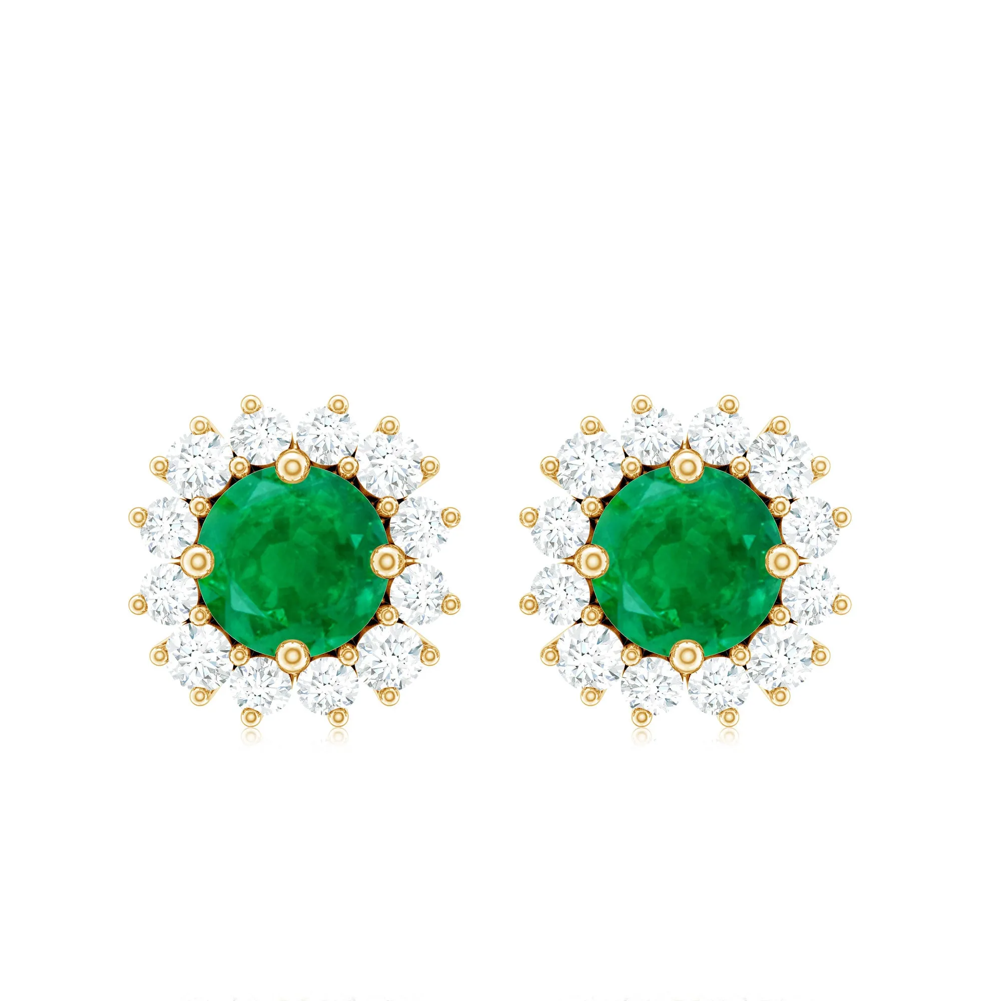 1 CT Emerald and Diamond Halo Stud Earrings