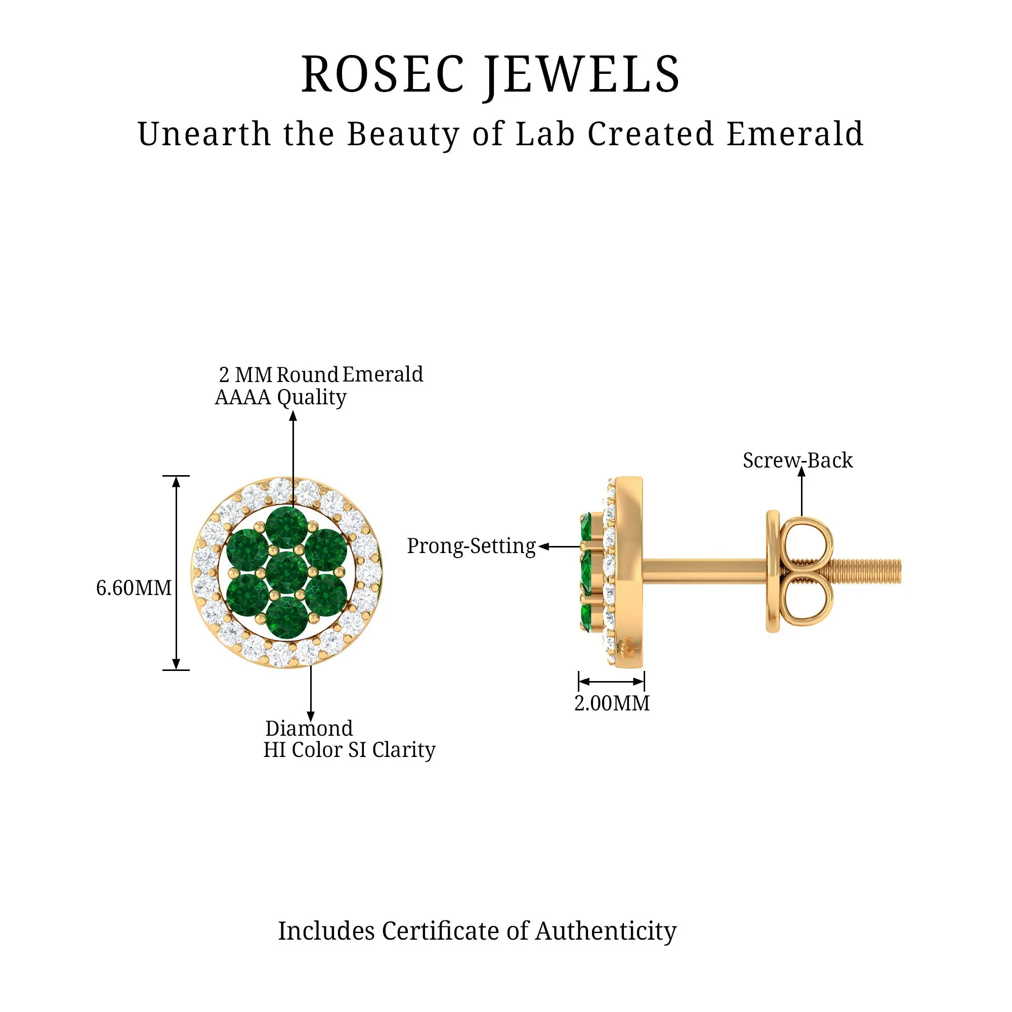 1/4 CT Created Emerald Cluster Earrings with Diamond Halo