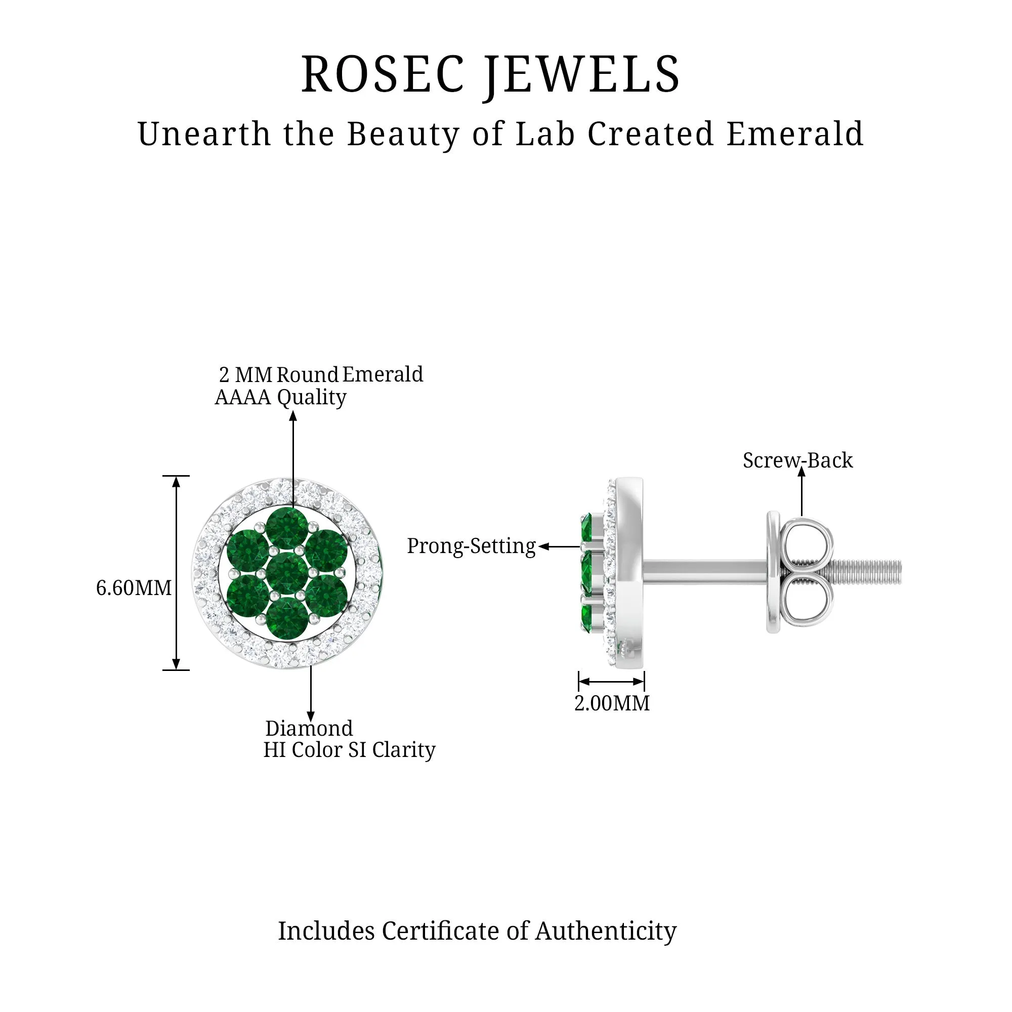 1/4 CT Created Emerald Cluster Earrings with Diamond Halo