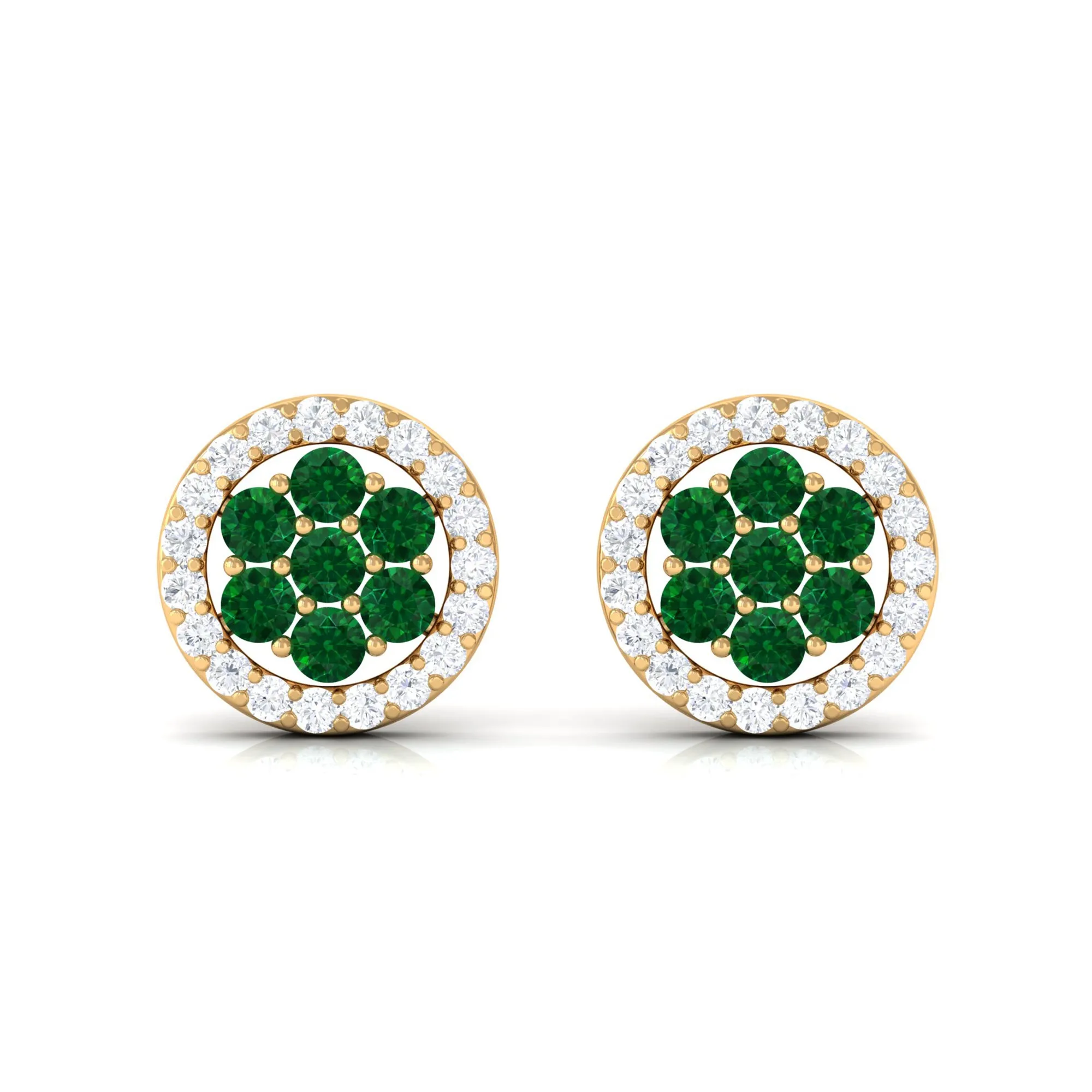 1/4 CT Created Emerald Cluster Earrings with Diamond Halo