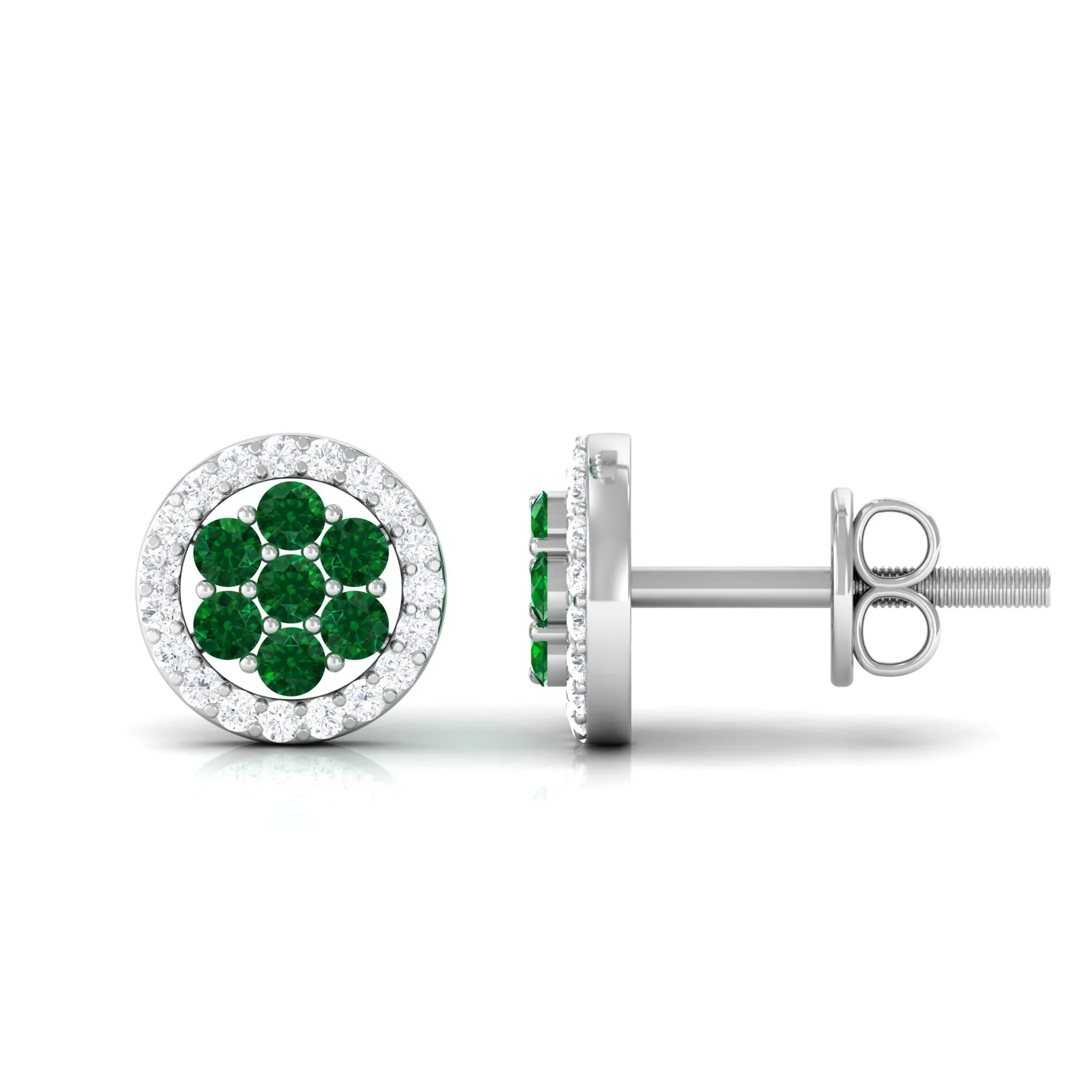 1/4 CT Created Emerald Cluster Earrings with Diamond Halo