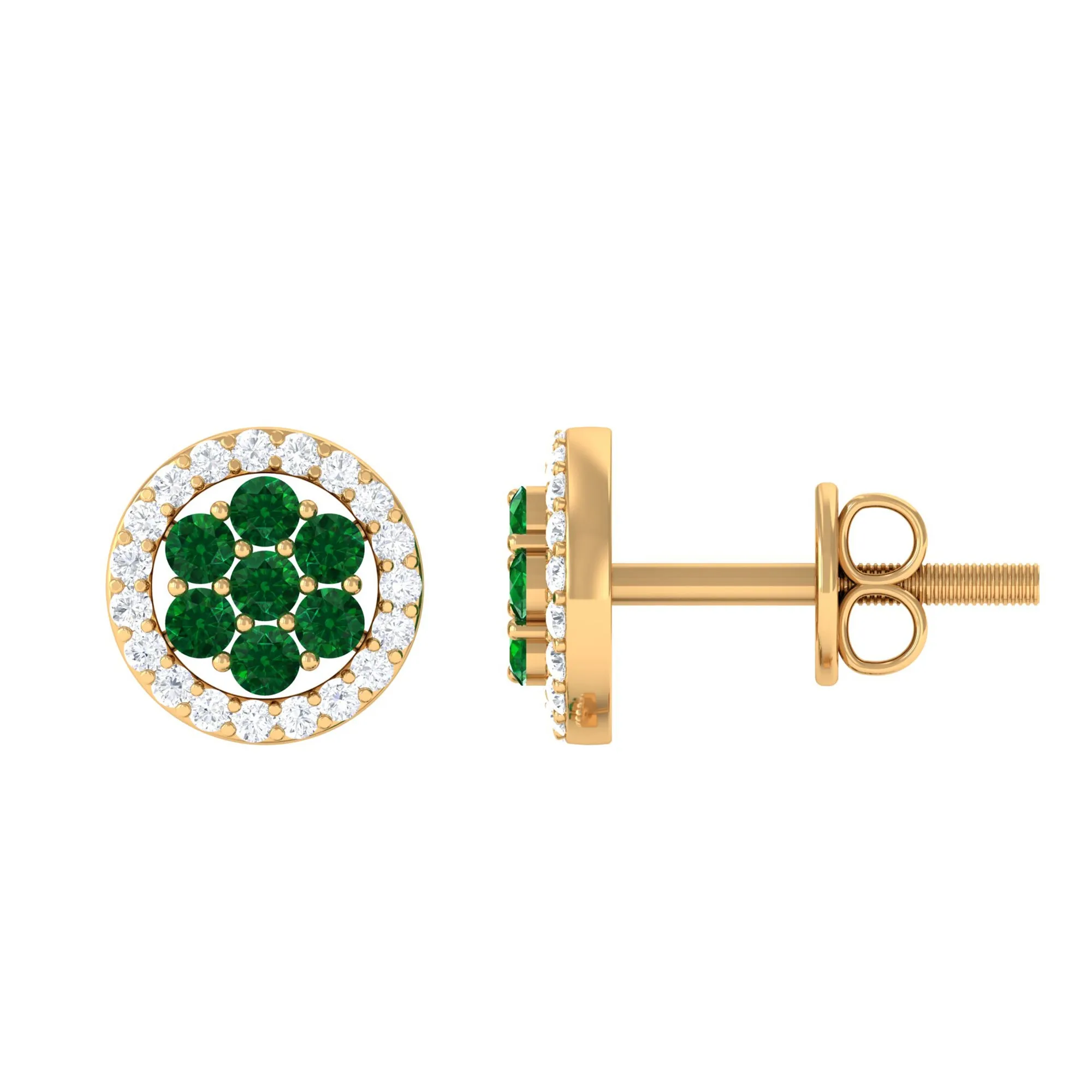 1/4 CT Created Emerald Cluster Earrings with Diamond Halo