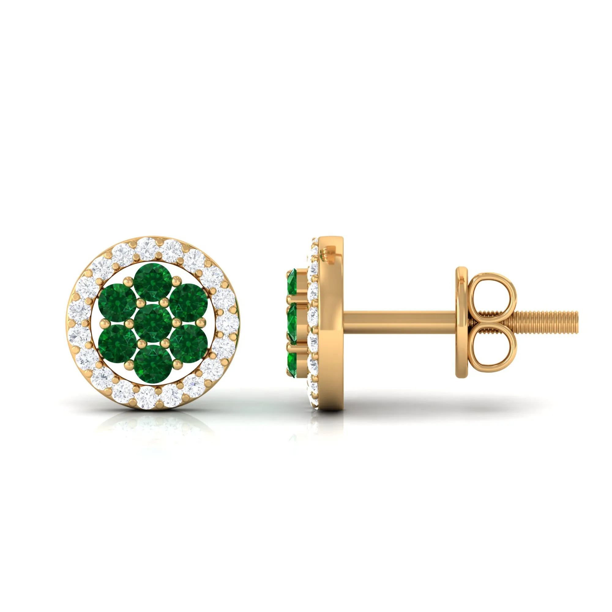 1/4 CT Created Emerald Cluster Earrings with Diamond Halo