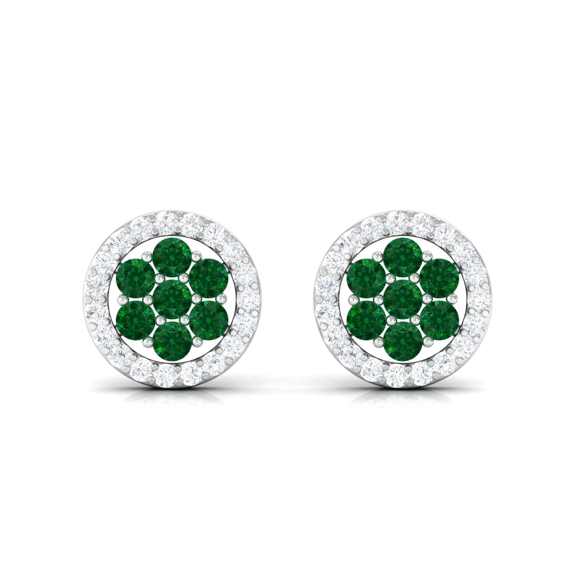 1/4 CT Created Emerald Cluster Earrings with Diamond Halo