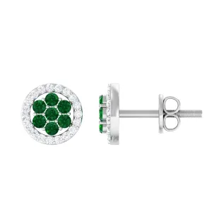 1/4 CT Created Emerald Cluster Earrings with Diamond Halo