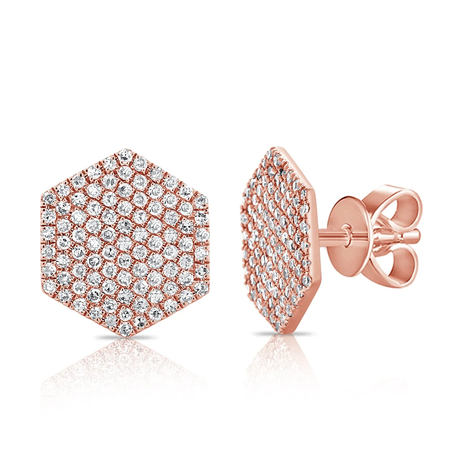 14k Gold & Diamond Hexagon Stud Earrings- 0.35 ct.