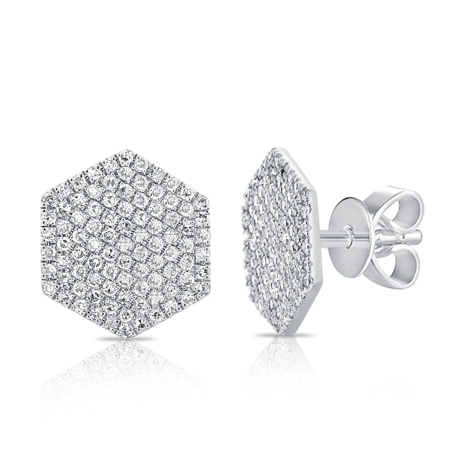 14k Gold & Diamond Hexagon Stud Earrings- 0.35 ct.