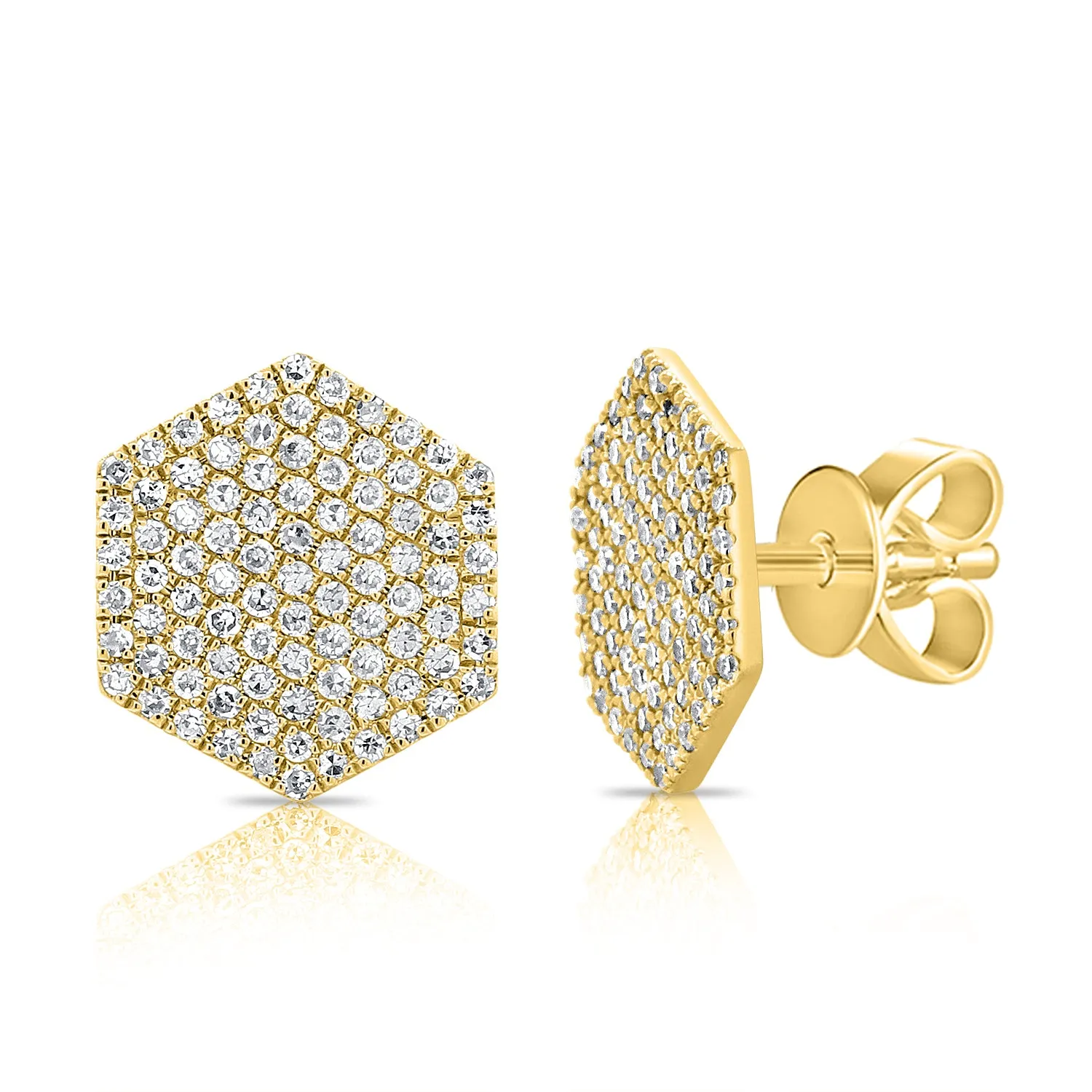 14k Gold & Diamond Hexagon Stud Earrings- 0.35 ct.