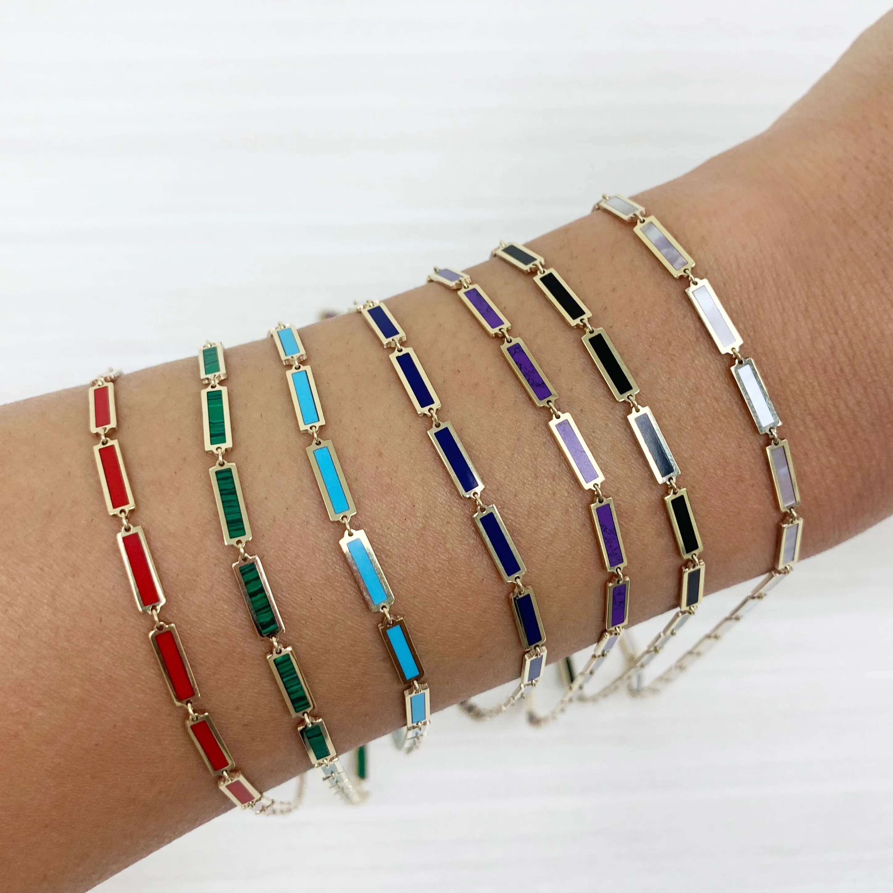14k Gold & Turquoise Station Bar Bracelet