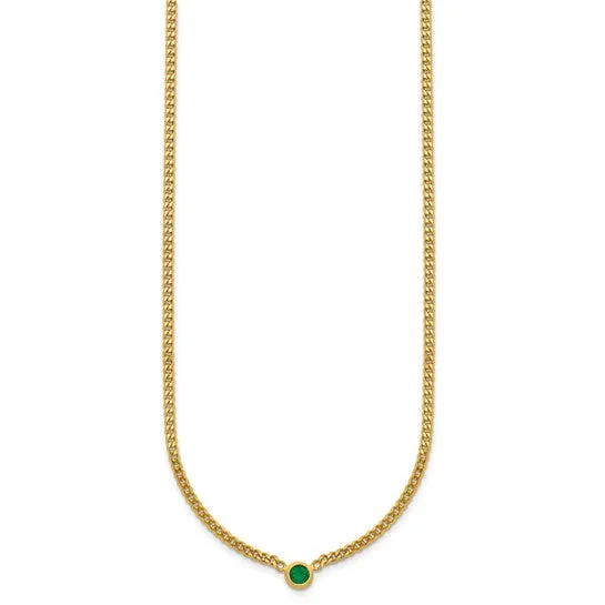 14K Gold Curb Chain Necklace with Emerald