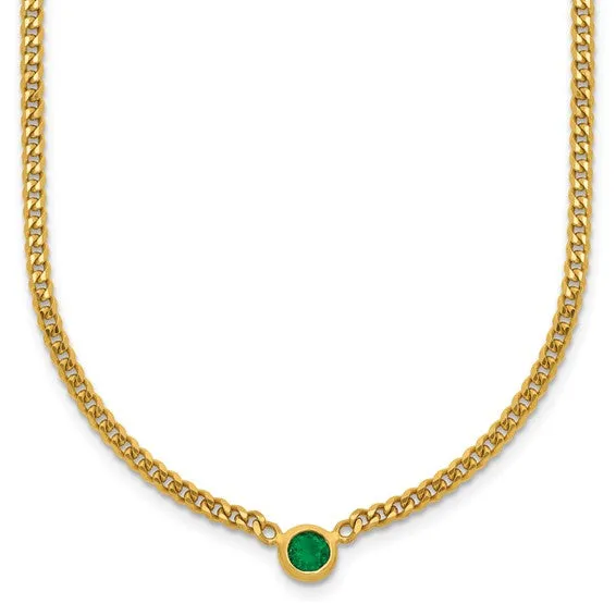 14K Gold Curb Chain Necklace with Emerald
