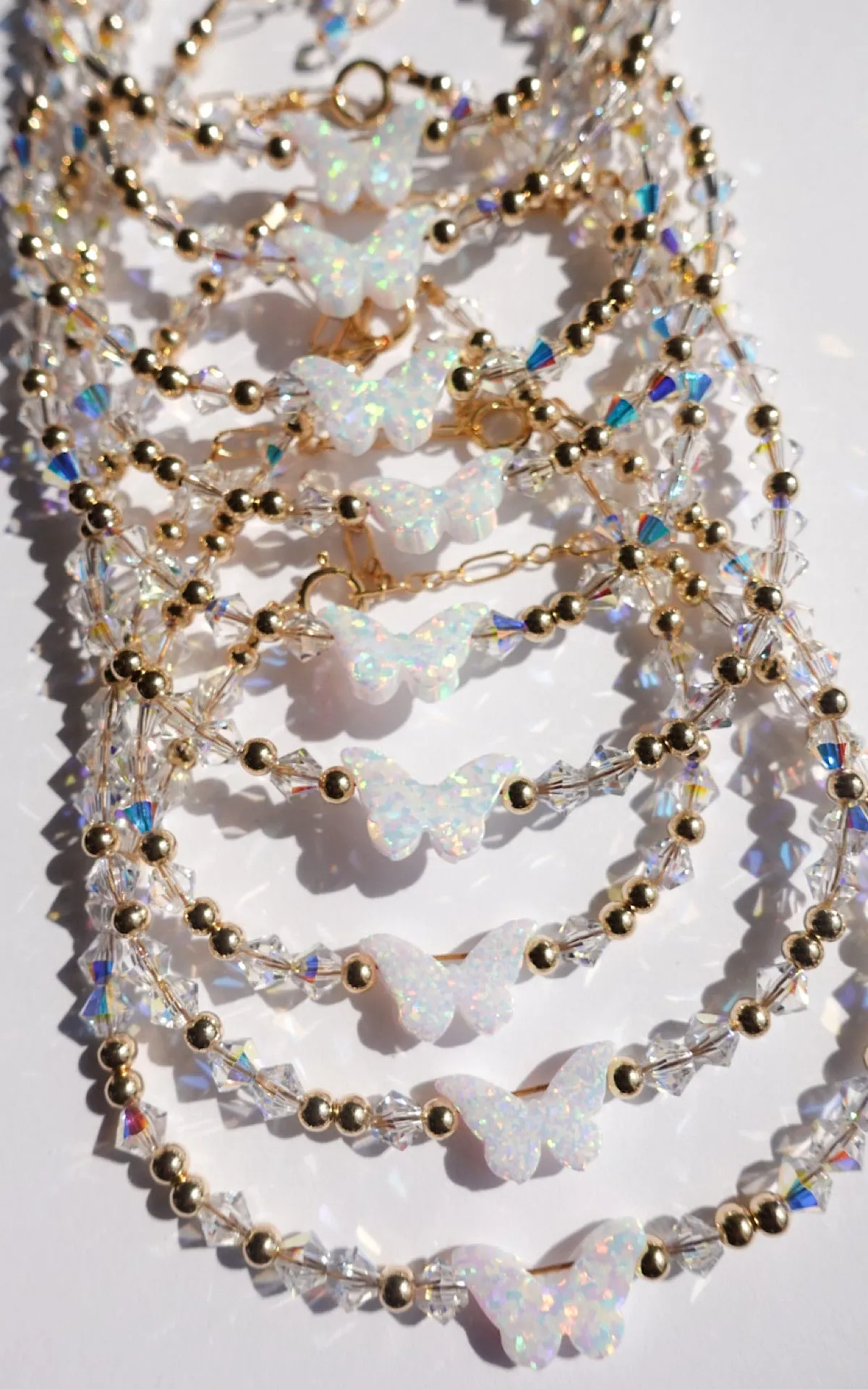 14K Gold Filled Crystal & White Butterfly Bracelet