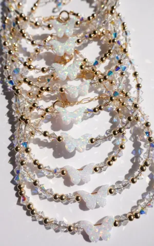 14K Gold Filled Crystal & White Butterfly Bracelet