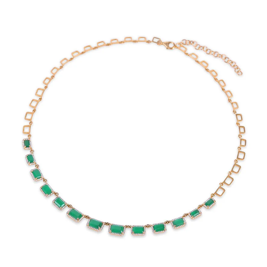 14K GOLD GRADUATED EMERALD & DIAMOND NECKLACE