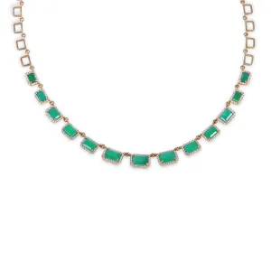 14K GOLD GRADUATED EMERALD & DIAMOND NECKLACE