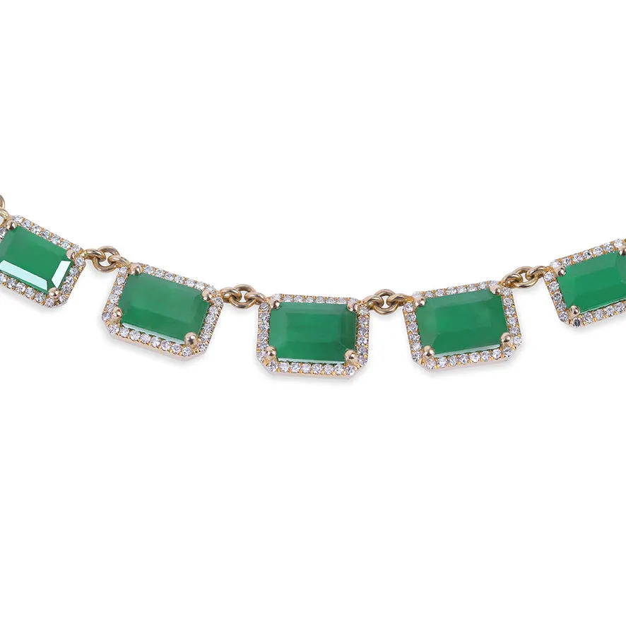 14K GOLD GRADUATED EMERALD & DIAMOND NECKLACE