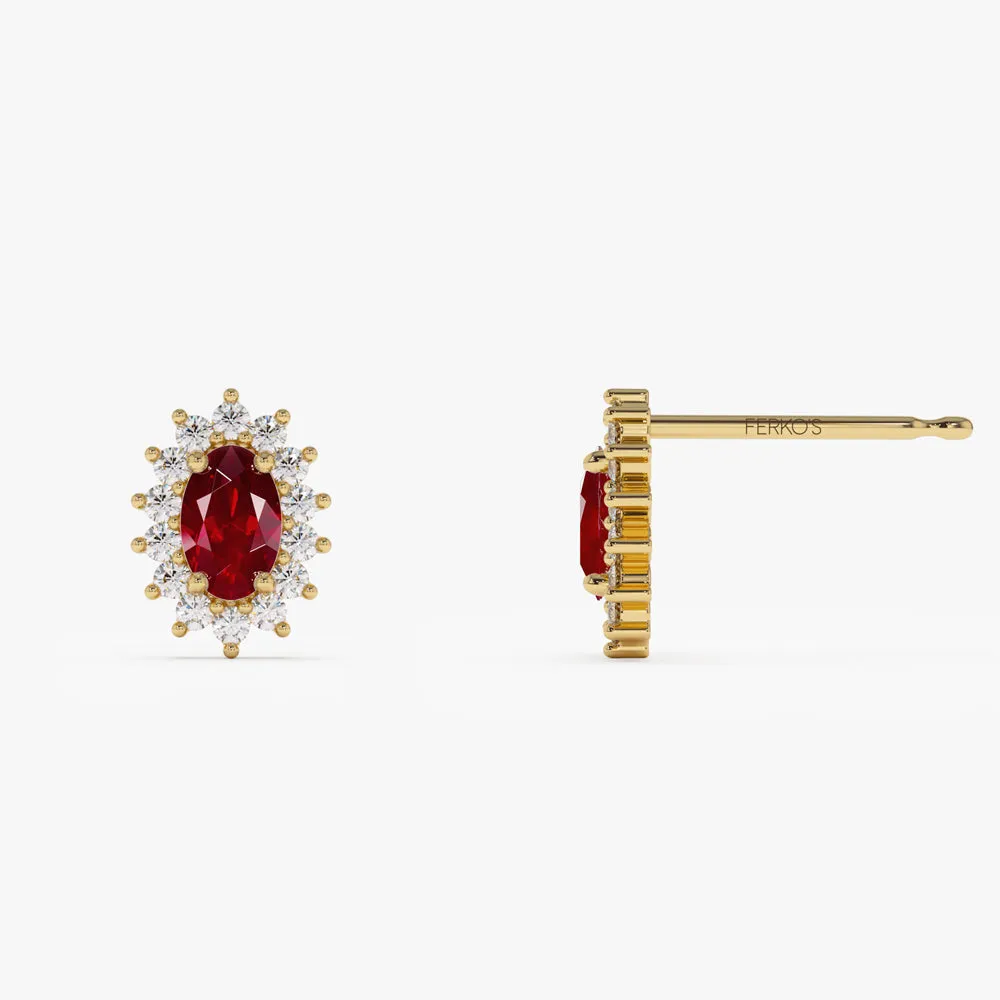 14k Oval Cut Ruby Earrings with Diamonds