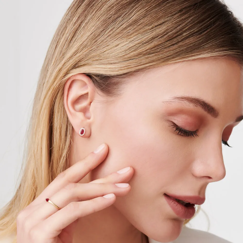 14k Oval Cut Ruby Earrings with Diamonds