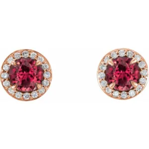 14K Rose 5 mm Natural Ruby & 1/8 CTW Natural Diamond Earrings