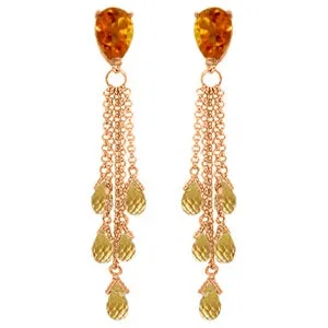 14K Solid Rose Gold Chandelier Earrings w/ Briolette Citrines