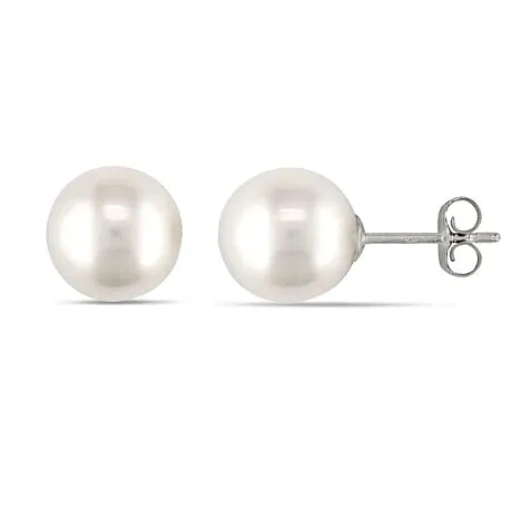 14K White Gold 4mm White Pearl Round Stud Earrings