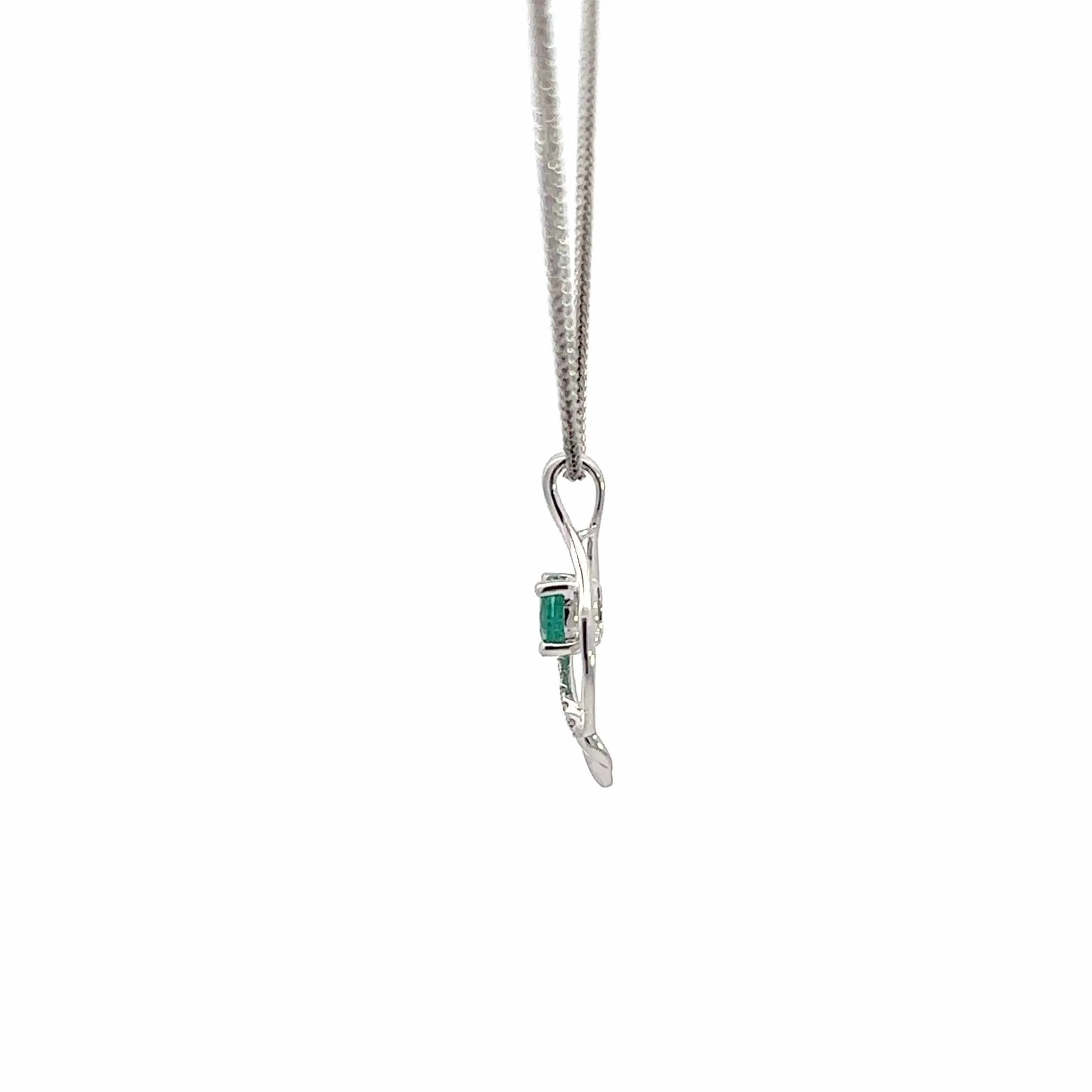 14k White Gold Natural Emerald Pendant Necklace