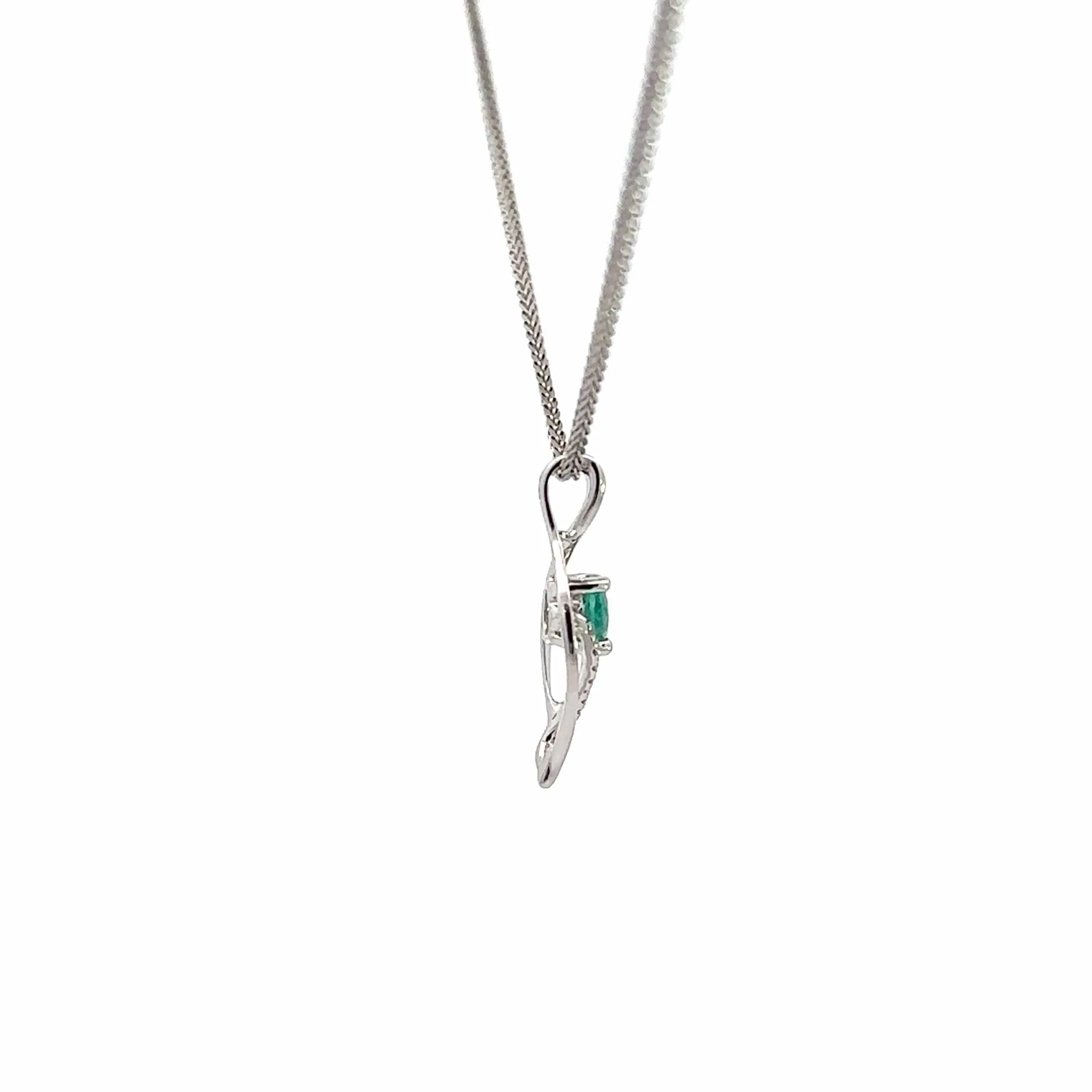 14k White Gold Natural Emerald Pendant Necklace