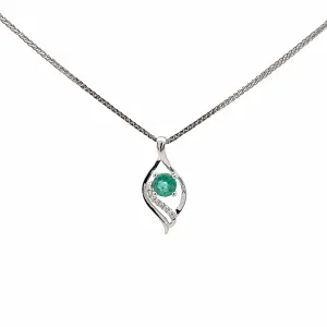 14k White Gold Natural Emerald Pendant Necklace