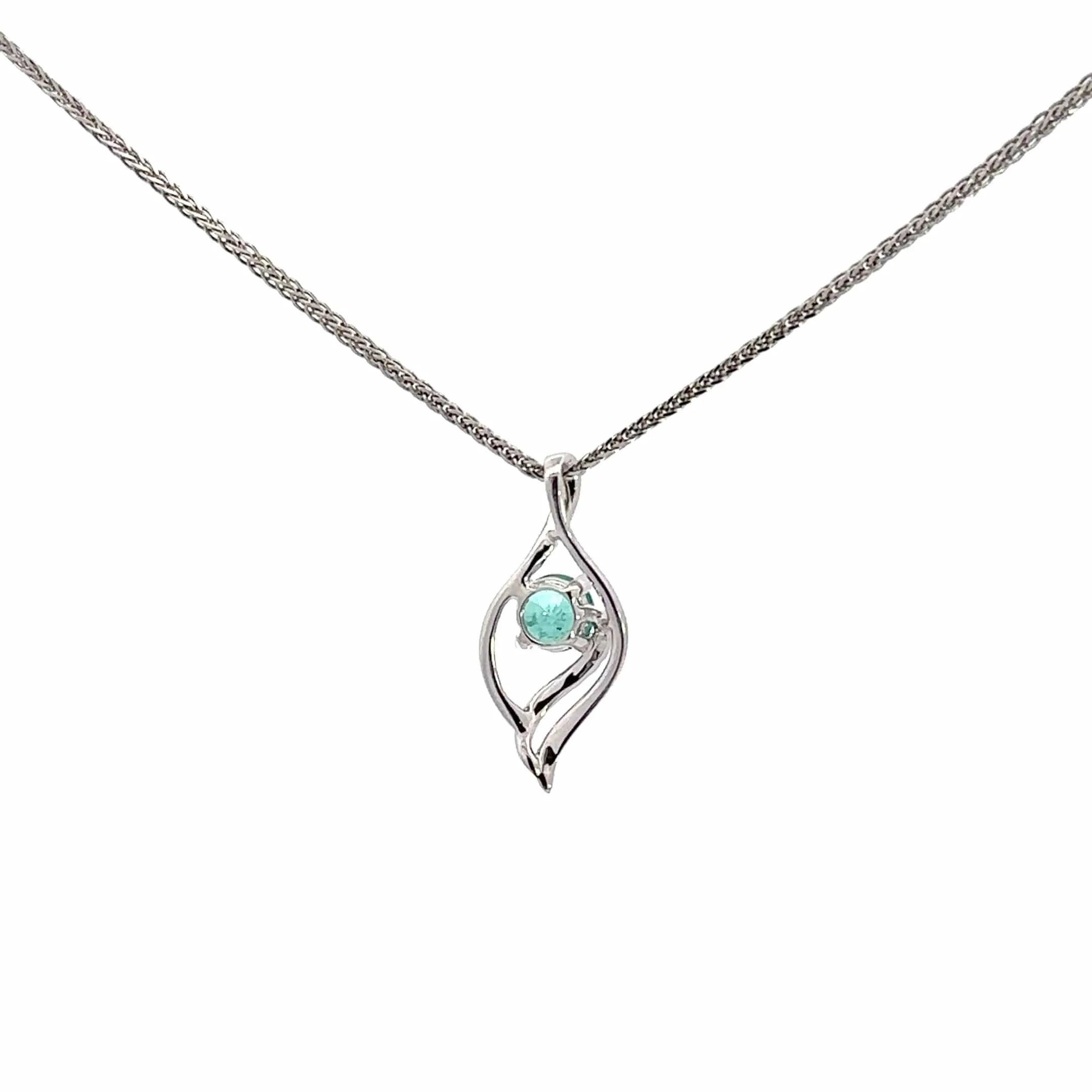 14k White Gold Natural Emerald Pendant Necklace