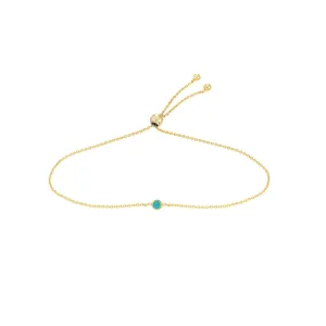 14K Yellow Gold Mini Turquoise Enamel Bezel Bolo Bracelet