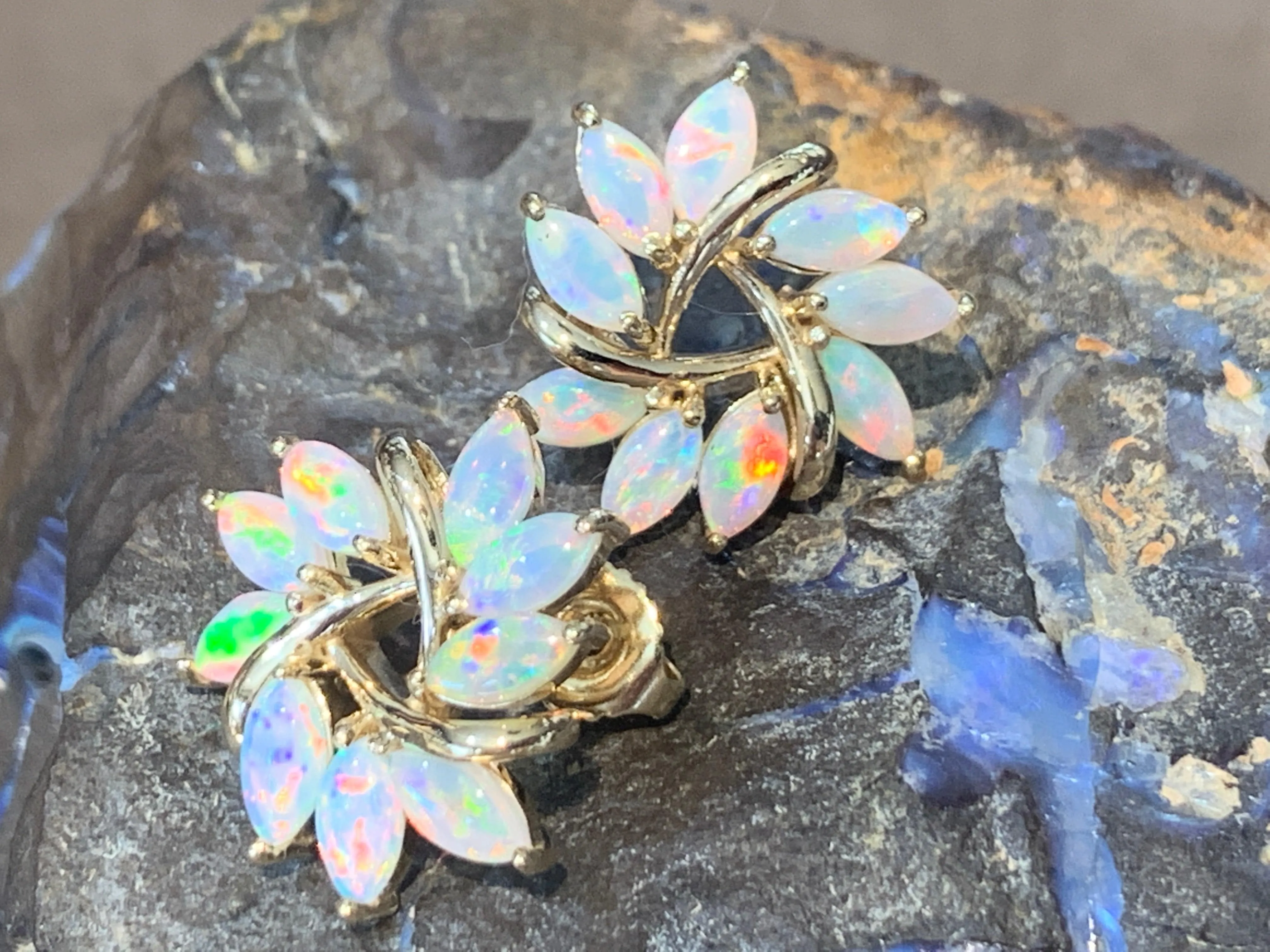 14kt Yellow Gold Opal designer earrings