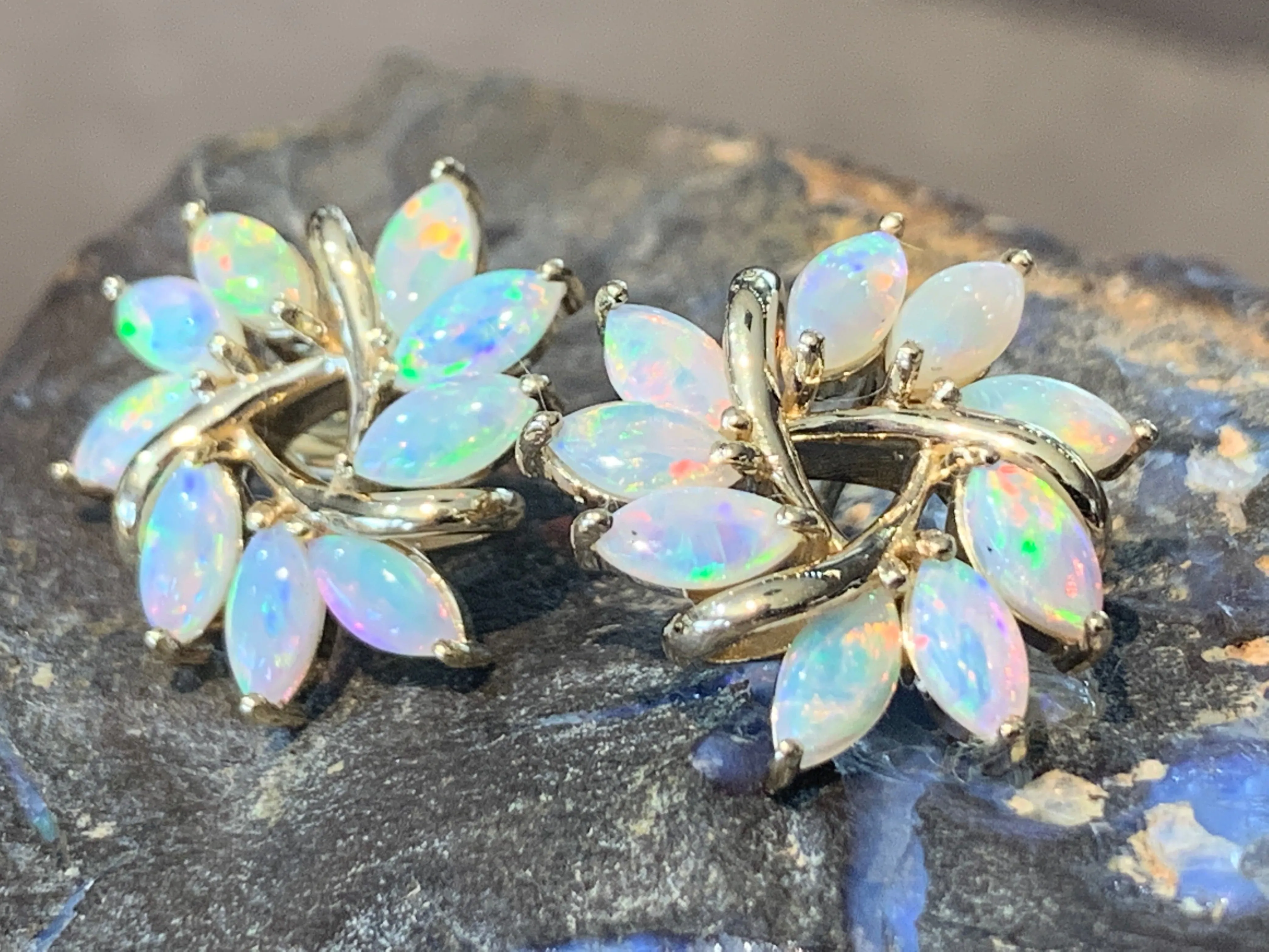 14kt Yellow Gold Opal designer earrings