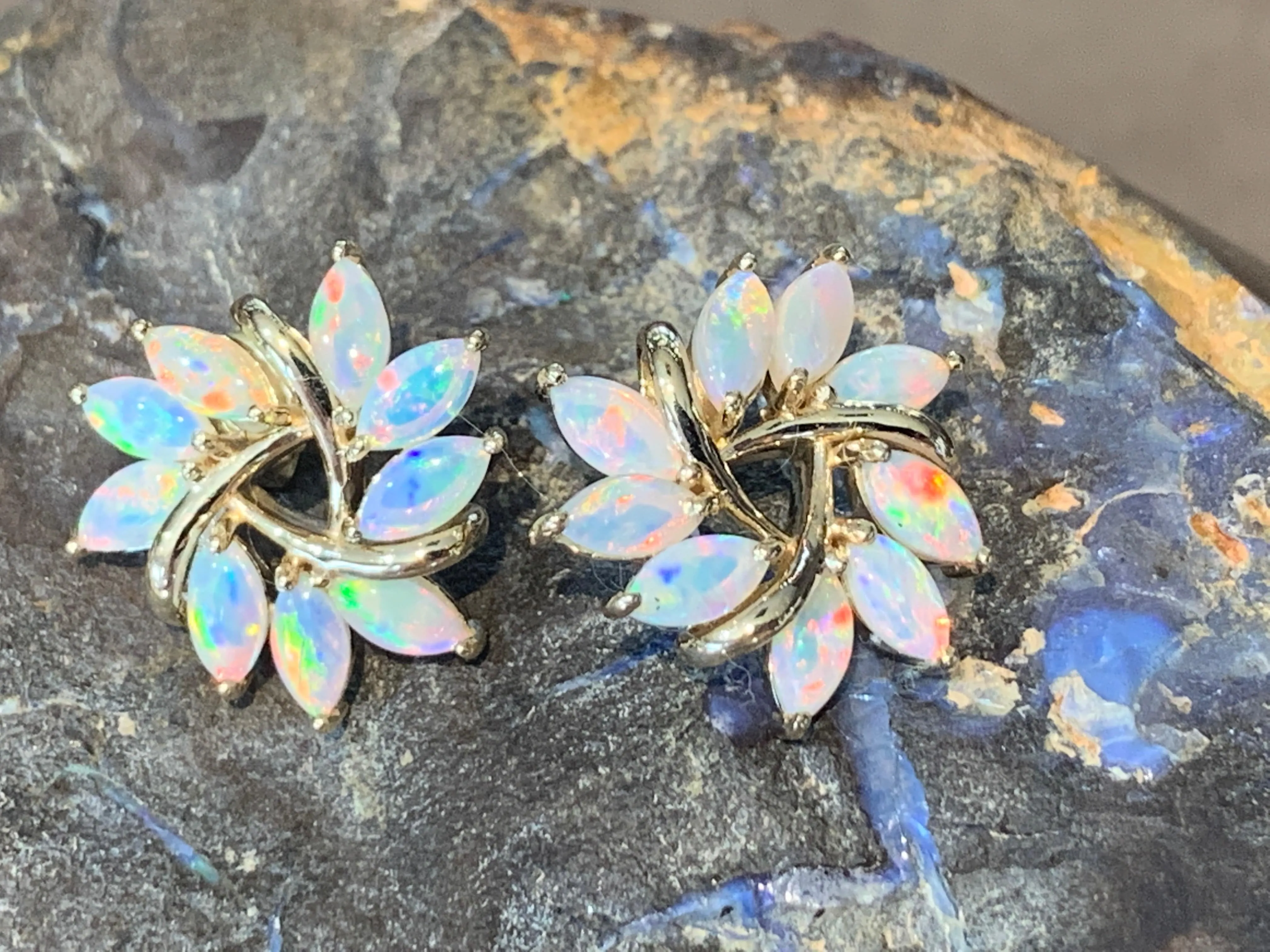 14kt Yellow Gold Opal designer earrings