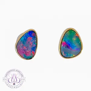 14kt Yellow Gold studs 3.65ct Opal doublet