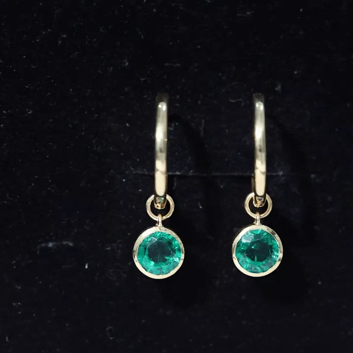 1.5 CT Bezel Set Created Emerald and Gold Hinged Hoop Earrings
