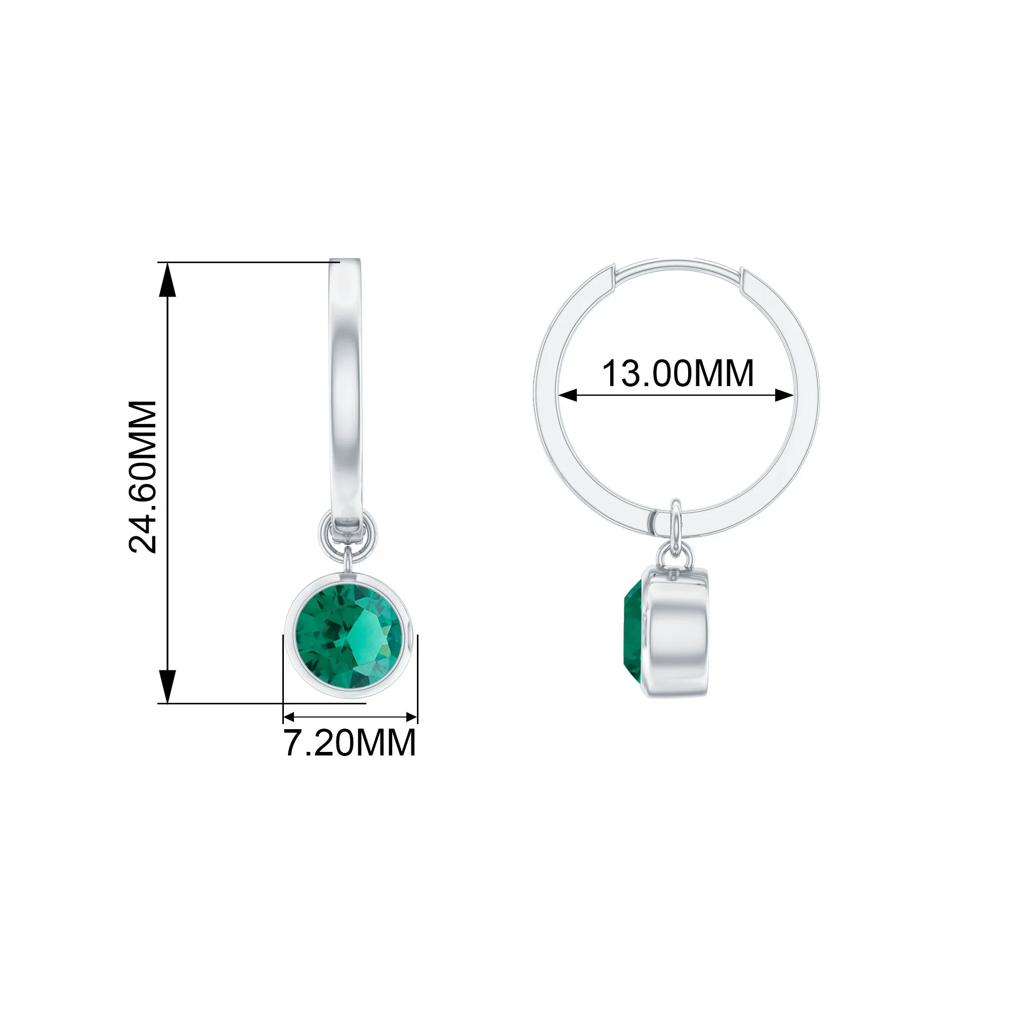 1.5 CT Bezel Set Created Emerald and Gold Hinged Hoop Earrings