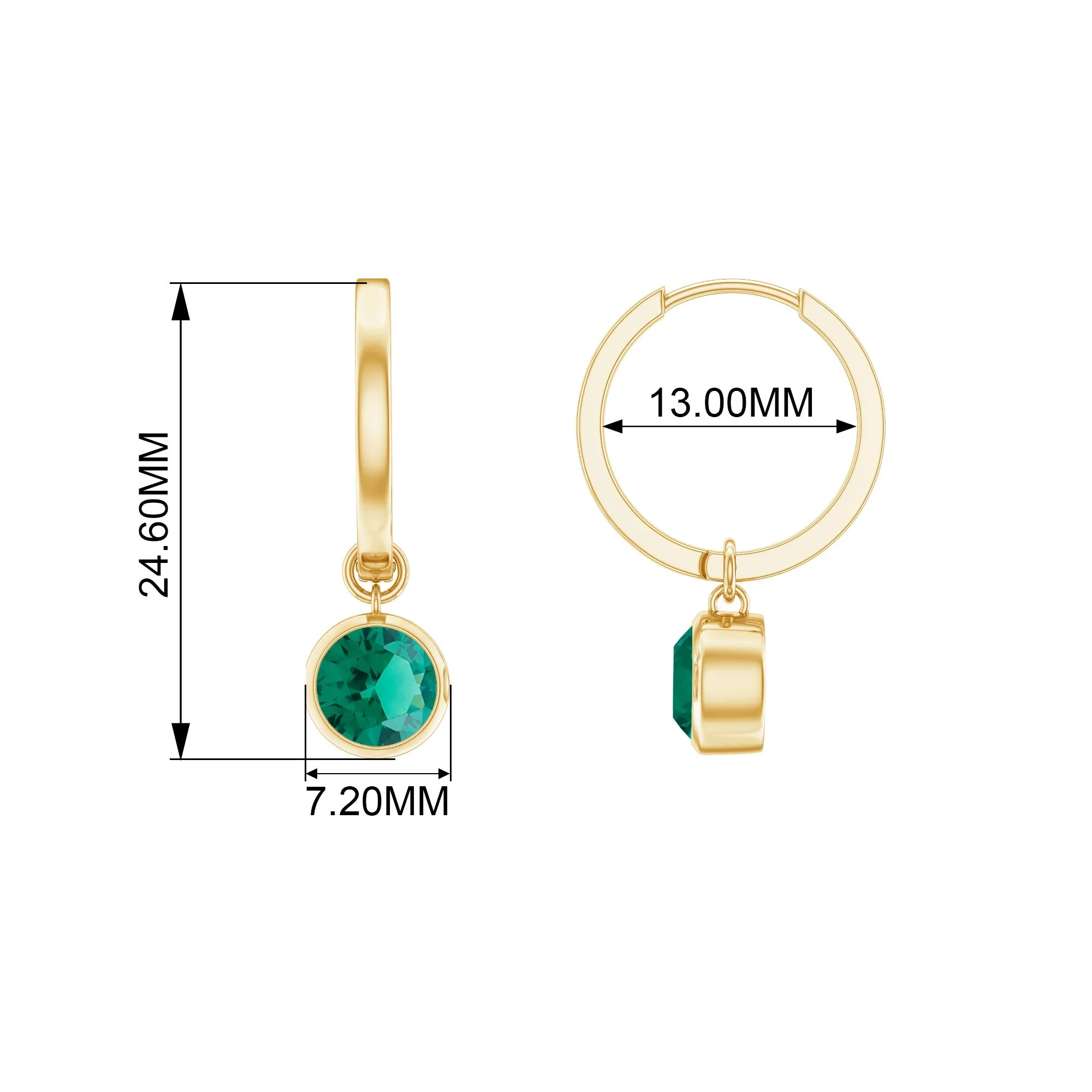 1.5 CT Bezel Set Created Emerald and Gold Hinged Hoop Earrings