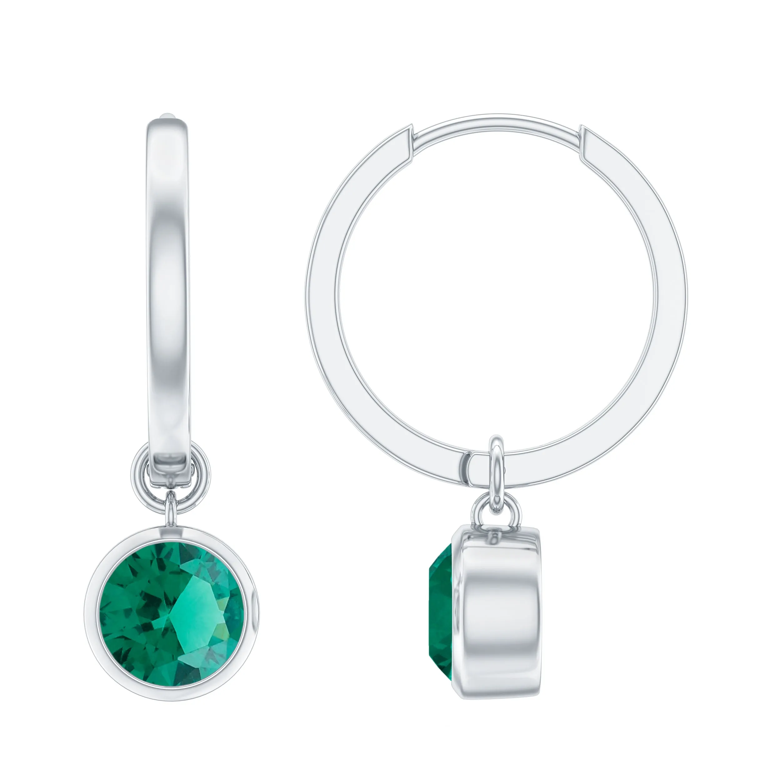 1.5 CT Bezel Set Created Emerald and Gold Hinged Hoop Earrings