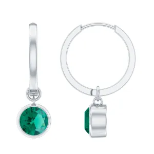 1.5 CT Bezel Set Created Emerald and Gold Hinged Hoop Earrings