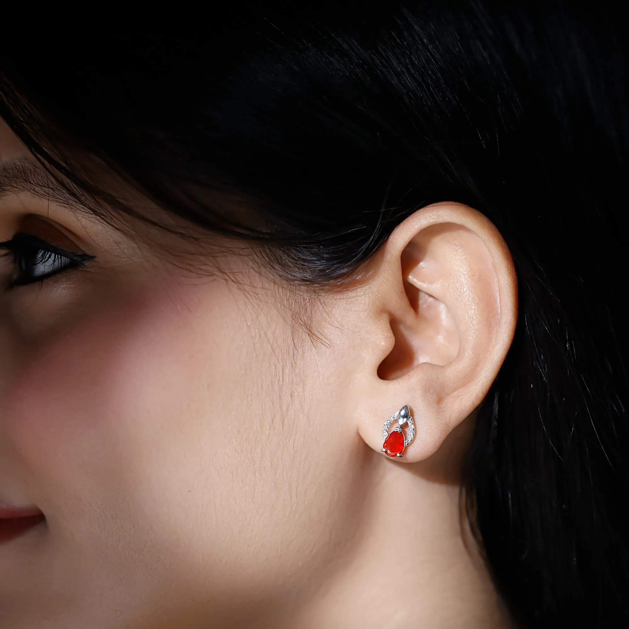 1.5 CT Pear Cut Fire Opal Bridal Stud Earrings with Diamond Accent