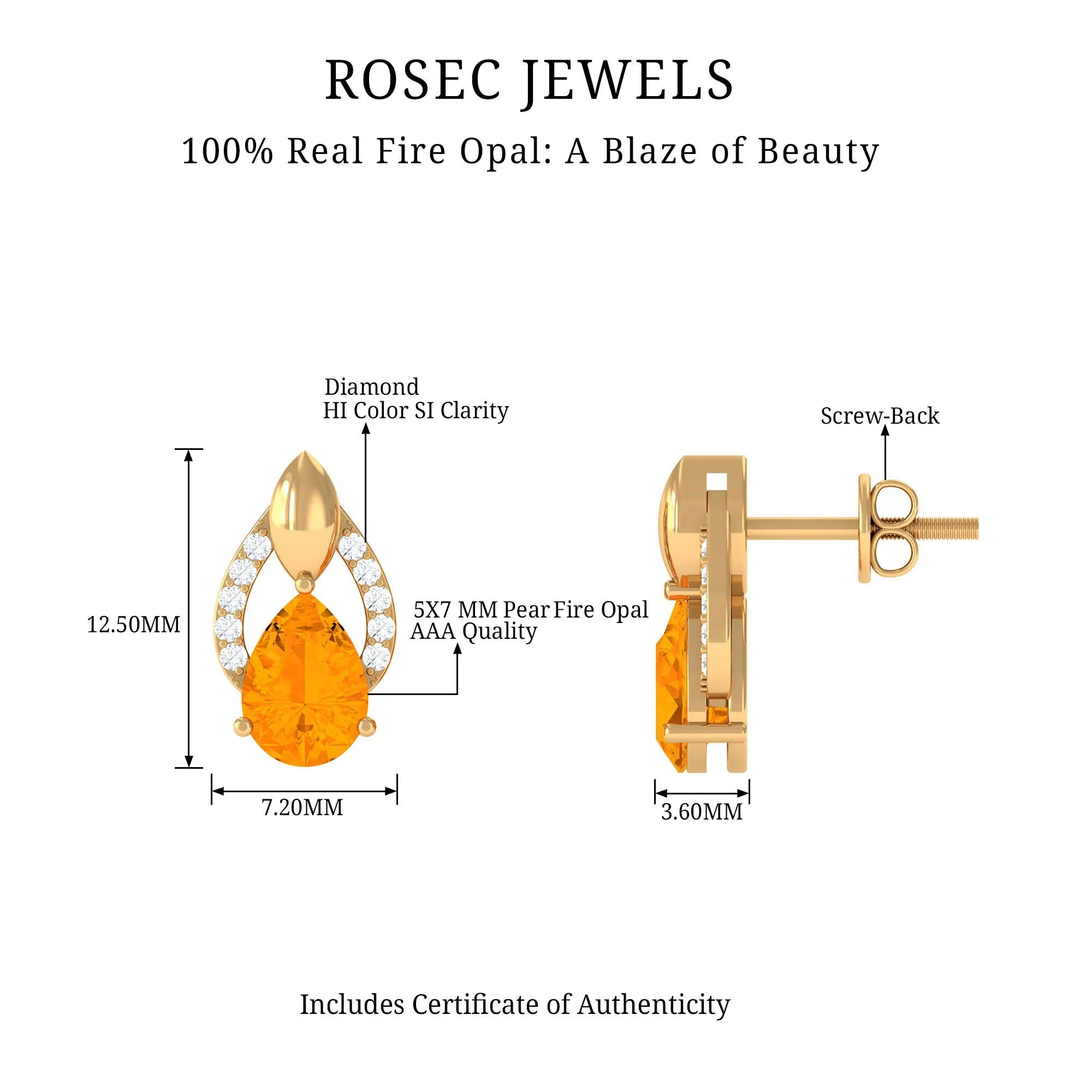 1.5 CT Pear Cut Fire Opal Bridal Stud Earrings with Diamond Accent