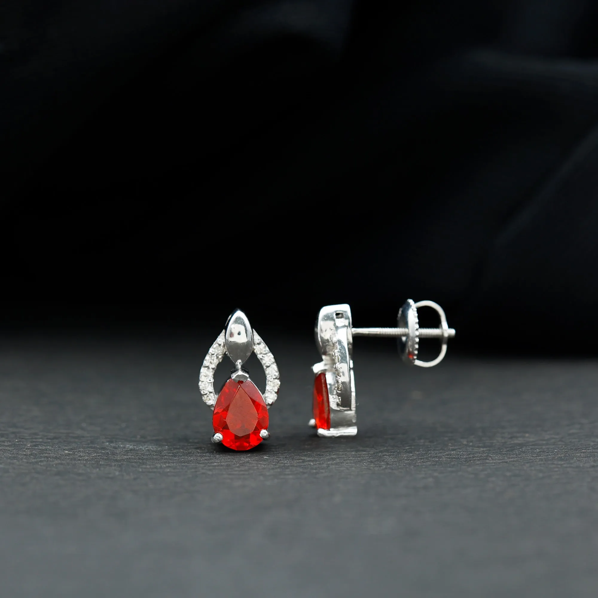 1.5 CT Pear Cut Fire Opal Bridal Stud Earrings with Diamond Accent