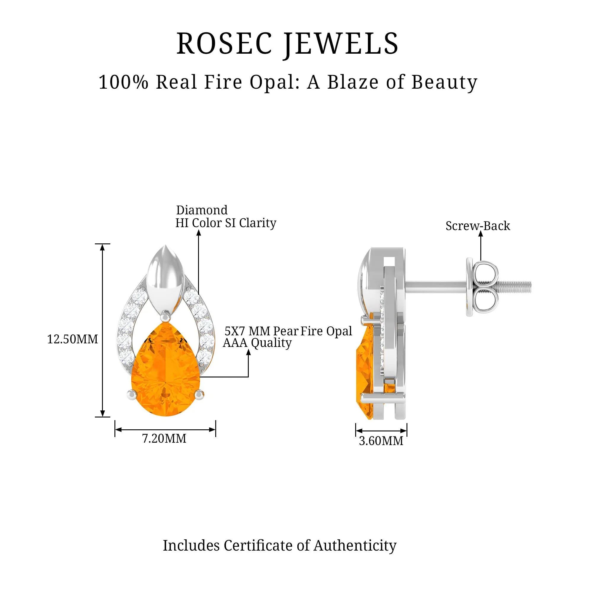 1.5 CT Pear Cut Fire Opal Bridal Stud Earrings with Diamond Accent
