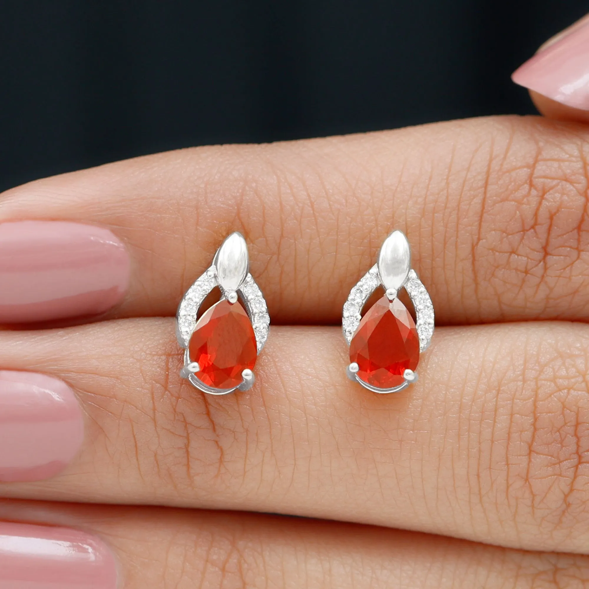 1.5 CT Pear Cut Fire Opal Bridal Stud Earrings with Diamond Accent