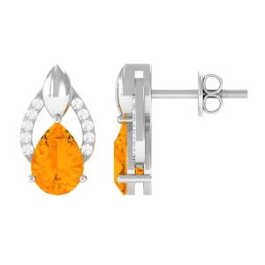 1.5 CT Pear Cut Fire Opal Bridal Stud Earrings with Diamond Accent