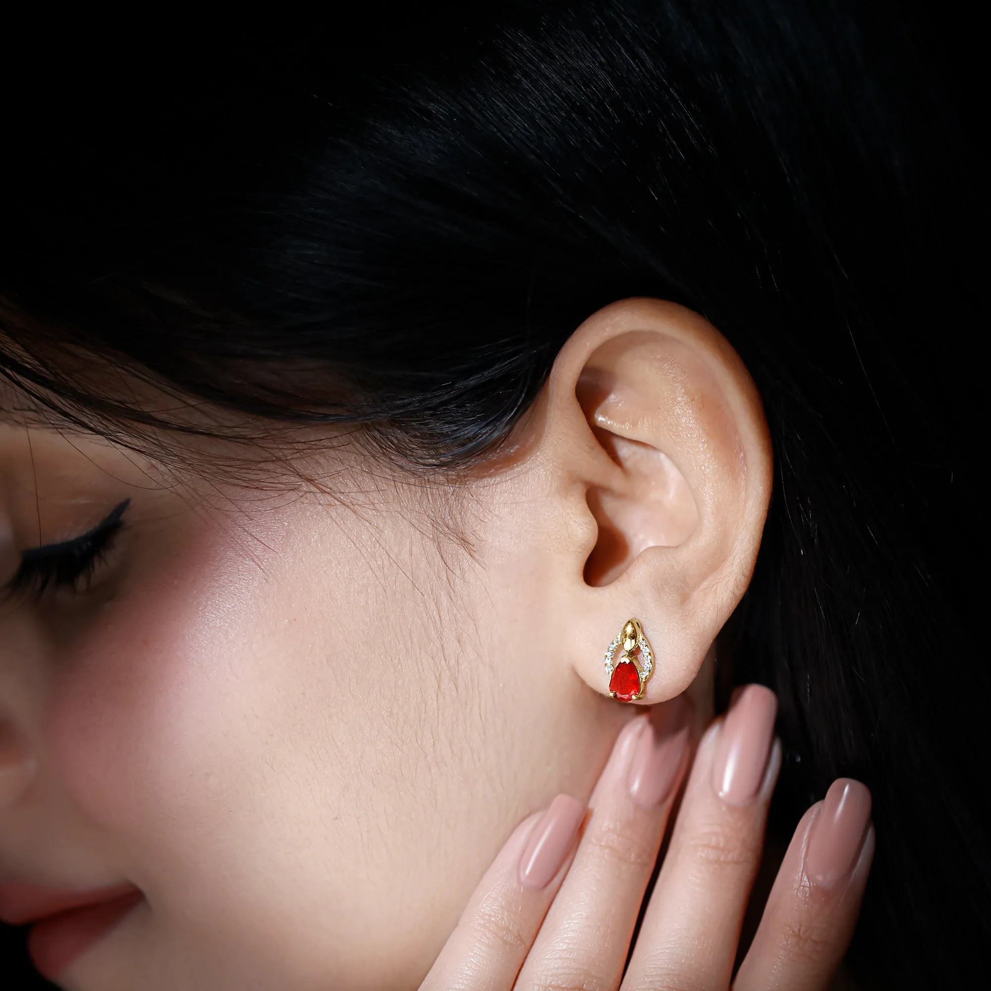1.5 CT Pear Cut Fire Opal Bridal Stud Earrings with Diamond Accent