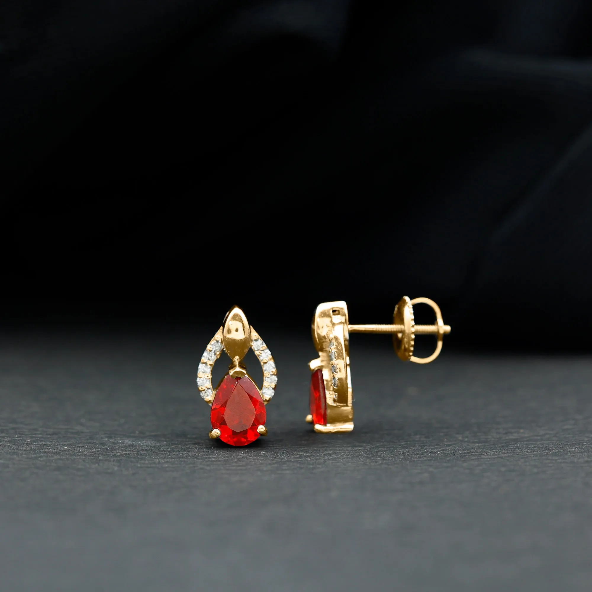 1.5 CT Pear Cut Fire Opal Bridal Stud Earrings with Diamond Accent